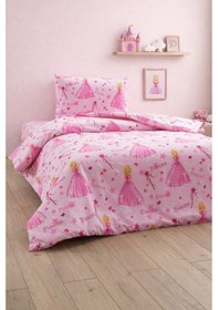Resim Prenses Desenli Lastikli Çarşaflı Nevresim Takımı Çocuk & Genç Odası Nevresim Takımı Tek Kişilik Pembe 