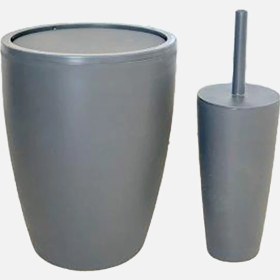Resim Primanova Pure Banyo Çöp Kovası ve Tuvalet Fırçası Seti Gri Renkli Şık Tasarım 