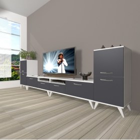 Resim Decoraktiv Eko 9200 Mdf Retro Tv Ünitesi Tv Sehpası - Beyaz - Antrasit 