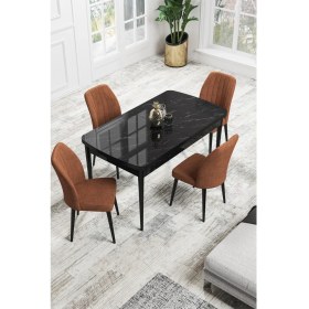 Resim Canisa Concept Canisa Rio Serisi 80 x 132 cm Mdf Açılabilir Siyah Mermer Desen Mutfak Masa Takımı + 4 Adet Sandalye 