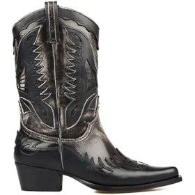 Resim FootCourt Siyah Beyaz Kadın Kovboy Çizme (Buz) 