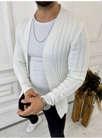 Resim Elku Moda Hırka Örgülü Triko Desenli Şal Yaka Fit Örgü Hırka Beyaz 