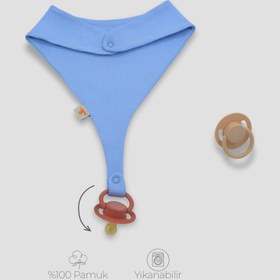 Resim İsme Özel 2'li Emzik Tutuculu Önlük Seti %100 Pamuklu Bebe Mavisi - Standart 22x16 Cm 