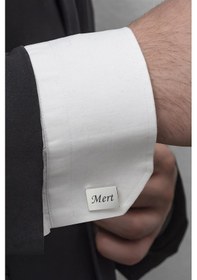 Resim Yüzük Sanatı Dikdörtgen Harf İsimli Gümüş Kol Düğmesi 