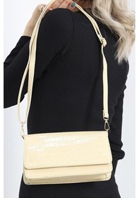 Resim Lovelystore Kroko Desenli 3 Gözlü Günlük Kadın Mini El & Omuz Çantası 24x12 Krem 