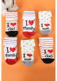 Resim Pamuklu 6'lı Yenidoğan Bebek Kışlık Havlu Kaydırmaz Çorap Çok Renkli 