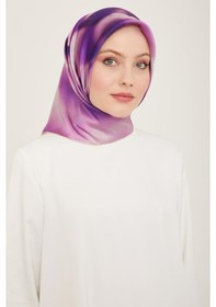 Resim Armine Lila-cappucino Geçişli Çiçek Desen Tivil İpek Eşarp 9124-35 