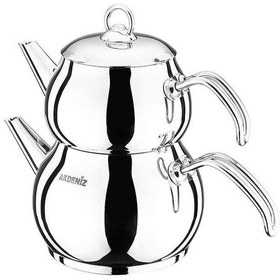 Resim Akdeniz Metal Kulplu Orta Boy Küre Çaydanlık Takımı 