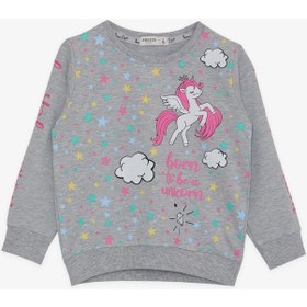 Resim Breeze Kız Çocuk Sweatshirt Unicorn Baskılı 2-6 Yaş, Gri Melanj-gri Melanj Gri Melanj 