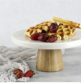 Resim Akayev Mermer 25 CM Konik Ahşap Ayaklı Beyaz Kalın Yuvarlak Sunum 