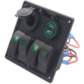 Resim Supermarket1 12v/24v Metal Panel Anahtar Takımı: 3p Yeşil Işık + 5v 4.8a Şarj Cihazı + Sigara Işlatıcı + Bağlantı Parçaları 