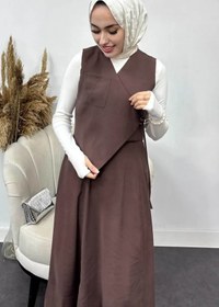 Resim Tesettür Diyarı Tansel Kumaş Efil Efil Yelekli Takım-Kahvrengi 