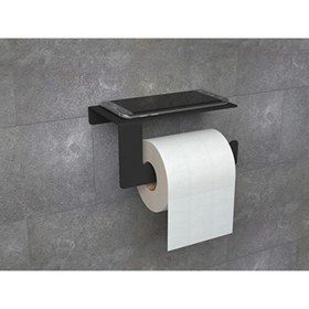Resim Metal Siyah Mat Telefon Raflı Tuvalet Kağıtlığı Cep Telefonu Tutmalı Raflı Wc Kağıtlık 