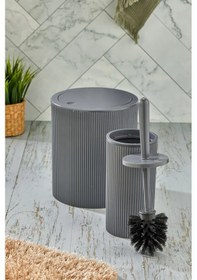 Resim Line 2 Parça Yuvarlak Banyo Seti - Çöp Kovası Wc Fırçası Set Antrasit 