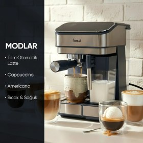 Resim Fressi Espresso Latte Cappuccino Kahve Makinesi Tam Otomatik Süt Tanklı 20BAR Basınçlı Urban Lacivert 
