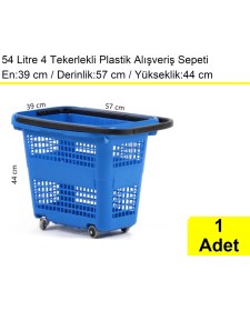 Resim Akdenizpos Tekerlekli Plastik Market Alışveriş El Sepeti 54 Litre Mavi 1 Adet 