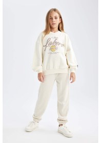 Resim Defacto Kız Çocuk NBA Los Angeles Lakers Oversize Geniş Kalıp Bisiklet Yaka Sweatshirt C9506A824AUER99 Ekru 