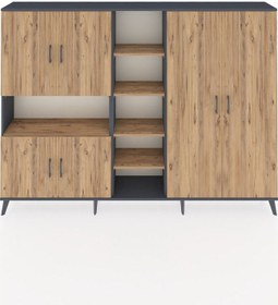 Resim Arges Dolap 13 Raflı 6 Kapaklı 220x30x163 Antrasit-çam Antrasit-çam 