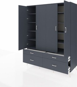 Resim Kronos Gardrop 10 Raflı 4 Çekmeceli 4 Kapaklı 176x59x221 Antrasit-antrasit Antrasit 