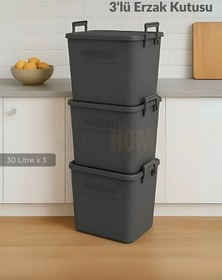 Resim 3 Lü Set Soğanlık Sepet Havalandırmalı Erzak Kutusu Bpa Free Sebzelik Saklama Kutusu Antrasit 90 Lt Antrasit 