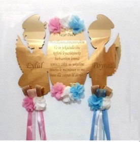 Resim İkiz Bebek Pleksi Melekli Bebek Kapı Süsü Çok Renkli 