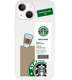 Resim butikcase Iphone 14 Kahve Sticker Desenli Lansman Beyaz Telefon Kılıfı 