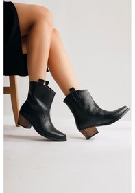 Resim Joo Siyah Sivri Burunlu Nakışlı Western Bot 001 