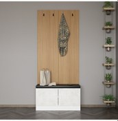 Resim Minar Kale Dekor Panel Ayakkabılık Minderli Beyaz Eskitme Beyaz 
