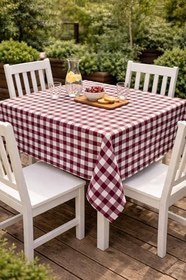 Resim Pamuk Pötikare Masa Örtüsü 160x170 cm - Yıkanabilir, Dayanıklı, Balkon, Bahçe, Mutfak ve Piknik İçin (Bordo) 