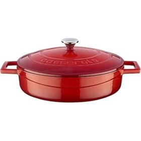 Resim NETWORK ART Lava Metal Döküm Çok Amaçlı Yayvan Tencere, Trendy 24 Cm 2.47 L Kırmızı 
