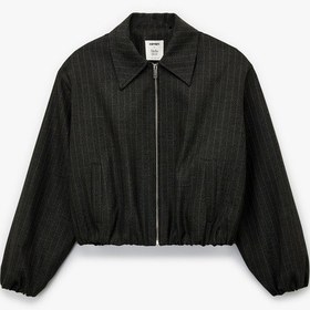 Resim Koton Koton X Melis Ağazat - Uzun Kollu Cepli Fermuarlı Crop Bomber Ceket Gri Çizgili 6wak20413ew Gri Çizgili 