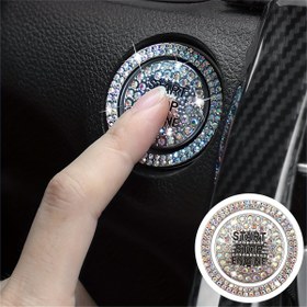 Resim 2'li Paket Bling Araba Motoru Çalıştırma Durdurma Düğmesi Kapağı, Alüminyum Alaşımlı Yapay Elmas Kontak Halkası Çıkartması, Evrensel Araç Basmalı Çalıştırma Düğmesi Koruyucu Kapak Aksesuarı 