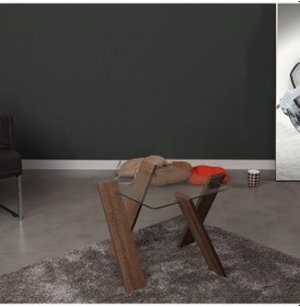 Resim Roman Cam Yan Sehpa Mini Koyu Meşe / Çiçeklik Sehpa 