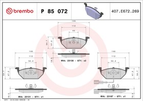 Resim BREMBO P85072X | Fren Balatası-Kablolu (VW Golf 98-06 Polo 02-05 Audi A3 97-03 Seat Leon 00-06 Skoda Octavia 97-11) 