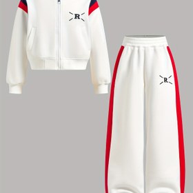 Resim Çocuklar İçin Spor Kıyafet Takımı, Sweatshirt + Pantolon, Rahat ve Nefes Alabilir Esnek Bel Bandı ile 12 Yaş Altı, 12 yaş altını çocuklara uygun, Şehre dışarısı için ideal 