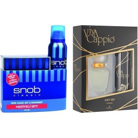 Resim Snob Erkek Parfüm Klasik Mavi 100ml+150ml Deo +viva Cappio Classic Edt Parfüm 60ml +150ml Deo 
