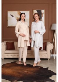 Resim Birolgaye Bone Club 5711 Bej Hamile Lohusa 3 Lü Pijama Sabahlık Tk 001 