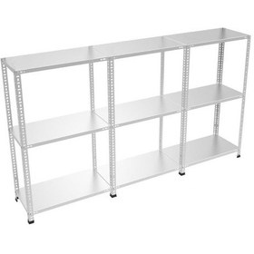 Resim 3 Katlı 3'lü Bitişik Paslanmaz Krom Raf - Inox Soğuk Oda Rafı, Buzhane Rafı 31x93 Cm-0.70 Mm-50 Cm Gri 