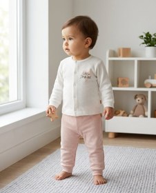 Resim Organik Pamuk Pointel Pantolonlu Takım | GOTS Sertifikalı Nefes Alabilir Bebek Seti | "Little Princess" Ekru Üst & Pembe Alt | 3-24 Ay - 9-12 Ay 