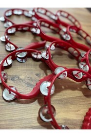 Resim kübraccessory Çıngırak Def, Kına Gecesi Plastik Metal Zilli Çıngırak Tef Kırmızı 10 Adet 