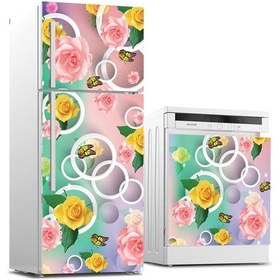 Resim Buzdolabı Ve Bulaşık Makinası Beyaz Eşya Sticker Kaplama Sarı Çiç 