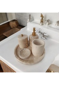 Resim Sarı Traverten Klasik Model 5 Parça Mat Gold Renk Düğme Aksesuarlı Banyo Seti Sarı Traverten 