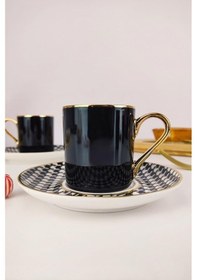 Resim Digithome Kosova Porselen 6 Lı Kahve Fincan Takımı Siyah Beyaz - Kgp-093 