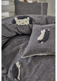 Resim Ecocotton Migala Bebek Nevresim Takımı Organik Pamuk Müslin Nakışlı Gri 100 x 150 CM 