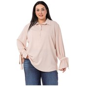 Resim Büyük Beden Kolları Bağlama Detaylı Bej Rengi Gömlek-bej Bej 