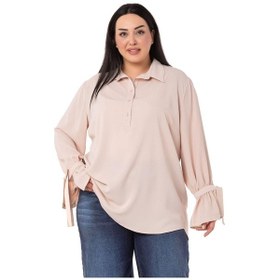 Resim Büyük Beden Kolları Bağlama Detaylı Bej Rengi Gömlek-bej Bej 