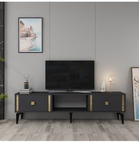 Resim Doruk Tv Sehpası Antrasit Altın 