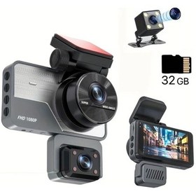 Resim Chuangyinshop Y06 Pro Dash Cam On Ve İc Kamera 1080p Hd Uc Kamera G Sensor Dahili Gece Gorusu Genis Acili Araba Kayit Cihazi Maksimum 32gb Hafiza 