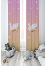 Resim Mekta Home Bebek Ve Çocuk Odası Çiçekli Kuğu Desenli 2 Kanat Fon Perde 