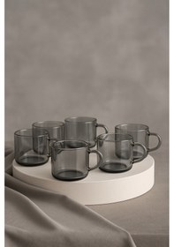 Resim Elta Collection 6 Lı Füme Cam Kupa Kahve Fincanı Isıya Dayanıklı, Minimal Tasarım, 120 Cc Gri 